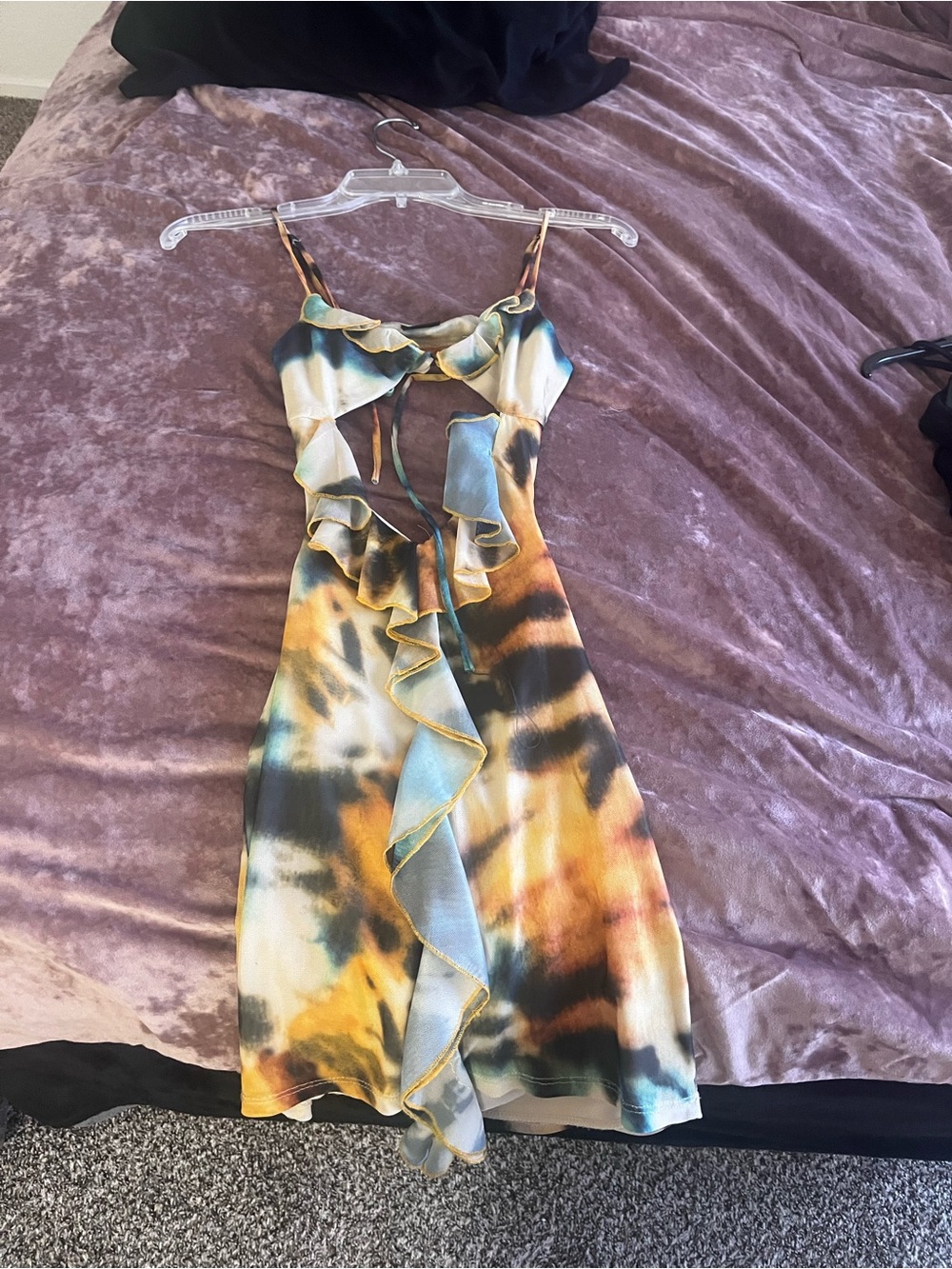 Ruffle-Front Tie-Strap Midi Dress in Multicolor